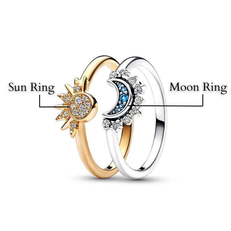 Celestial Sun & Moon Natural Crystal Ring Set