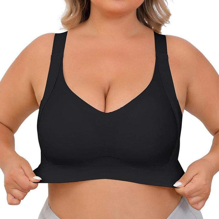 Plus-size women's shaping support bra without underwire.