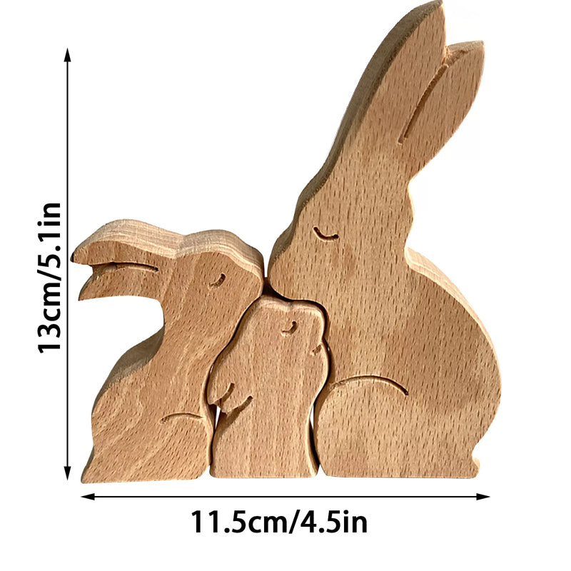 Hand-Carved Wooden Cuddling Animals Decoration