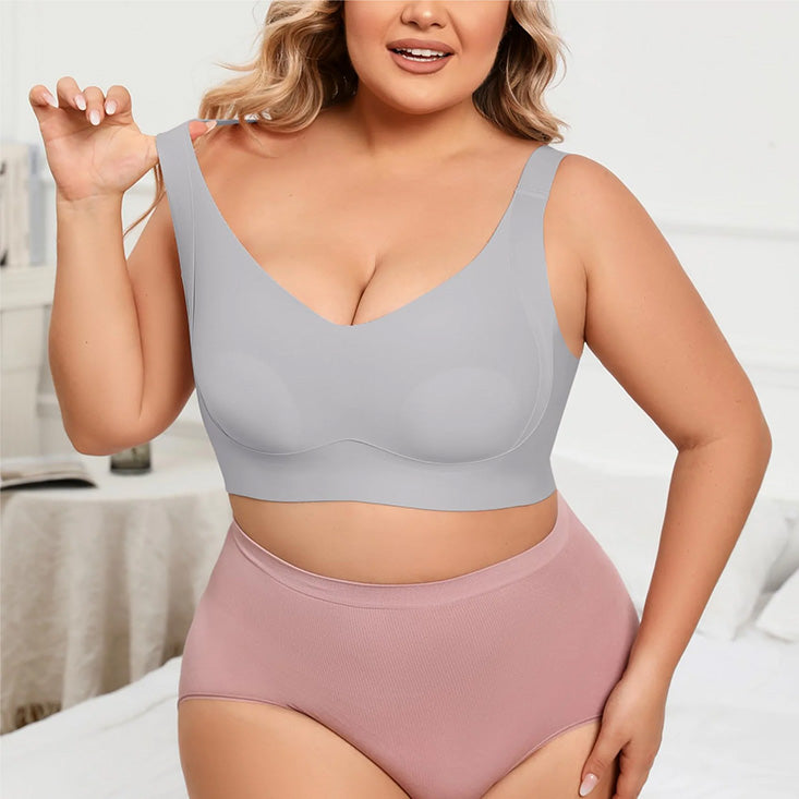 Plus-size women's shaping support bra without underwire.