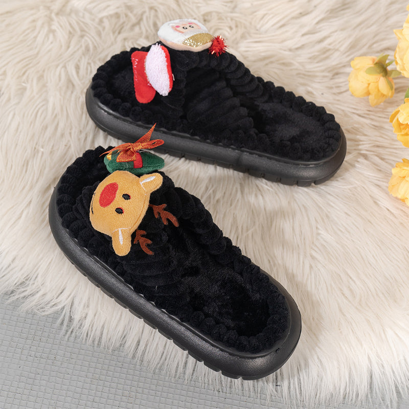 Christmas Hat Decor Fluffy Slippers