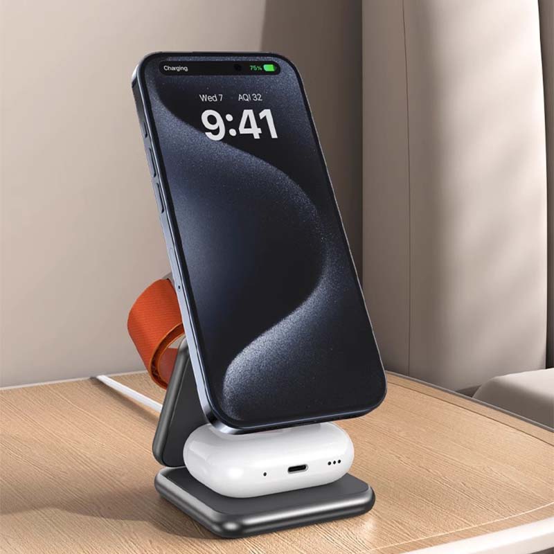 Three-in-one foldable wireless charger