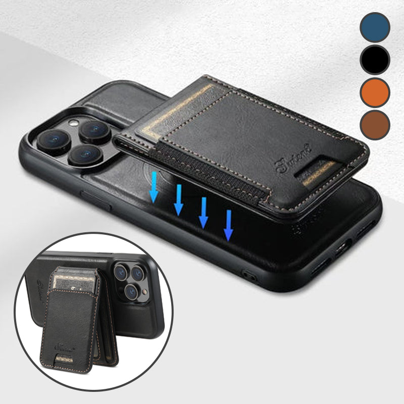 Leather Card Holder Phone Case: Magnetic Stand, Wireless Charging (MagSafe Compatible)