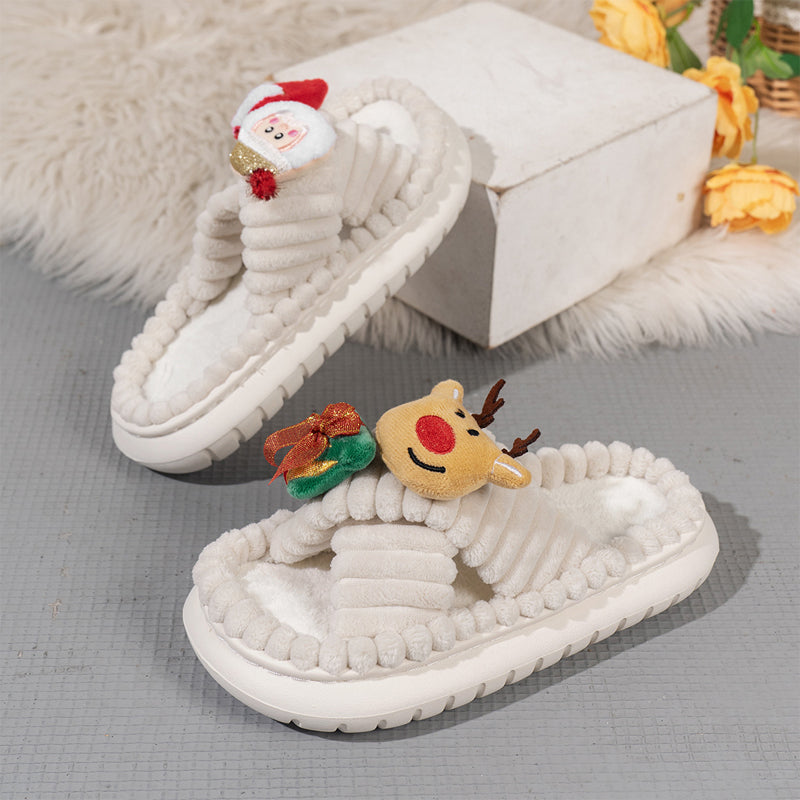 Christmas Hat Decor Fluffy Slippers