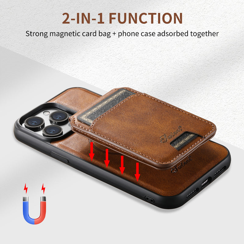 Leather Card Holder Phone Case: Magnetic Stand, Wireless Charging (MagSafe Compatible)