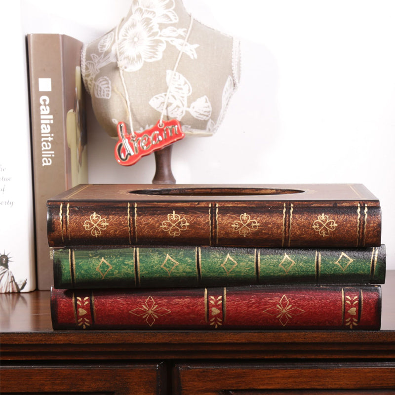 Wooden Book Tissue Box