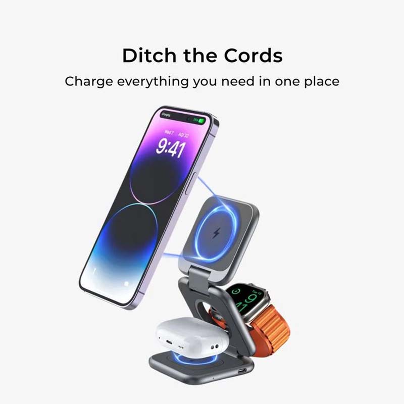 Three-in-one foldable wireless charger