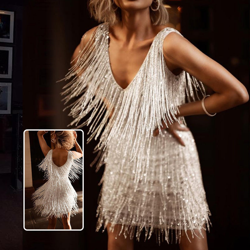 Sexy V-Neck Sleeveless Fringe Dress