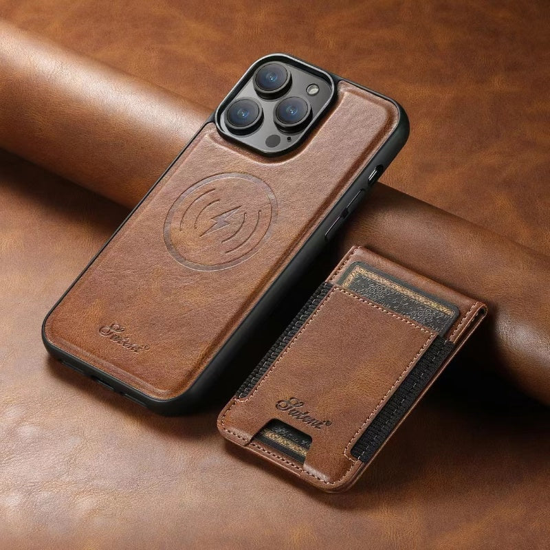 Leather Card Holder Phone Case: Magnetic Stand, Wireless Charging (MagSafe Compatible)