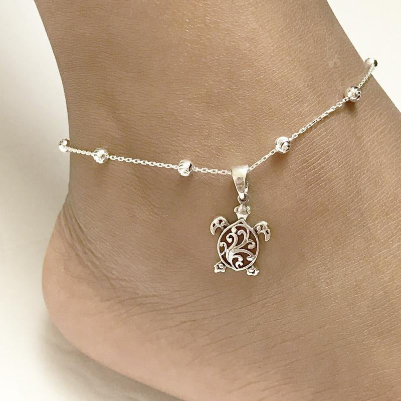 Filigree Turtle Beaded Sea Turtle Charm Anklet /Bracelet