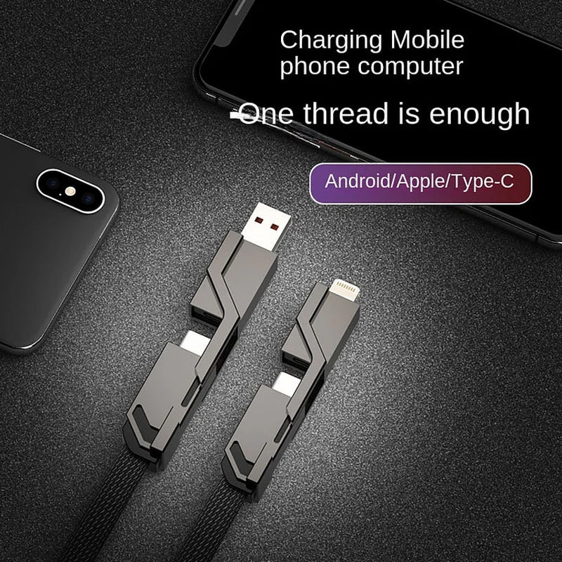 4-in-1  Flat Braided Anti-Tangle Charger Cord with Velcro