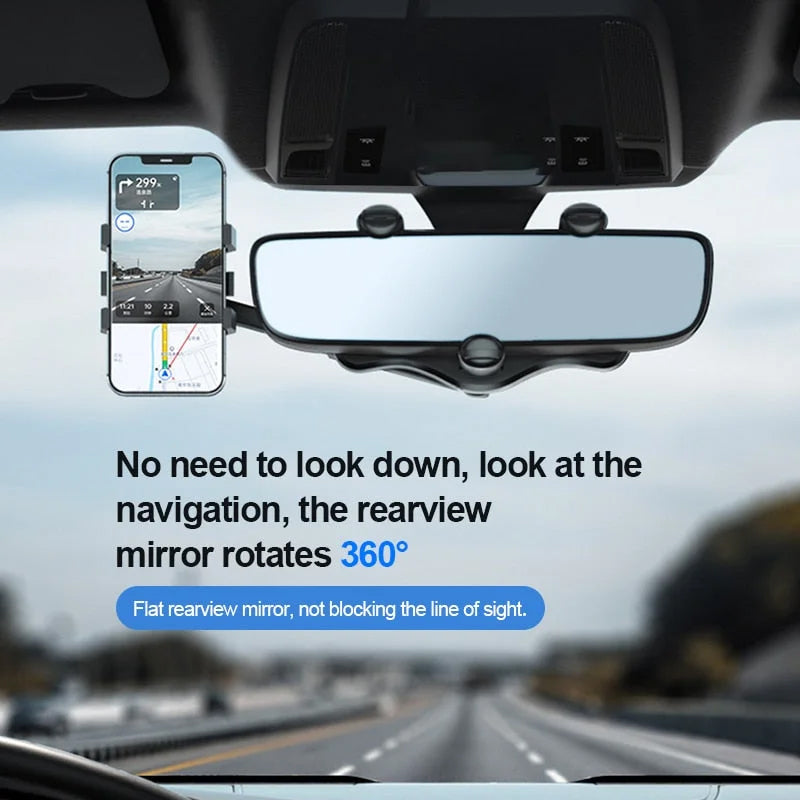 Multifunctional 360° Car Rearview Mirror Phone Holder