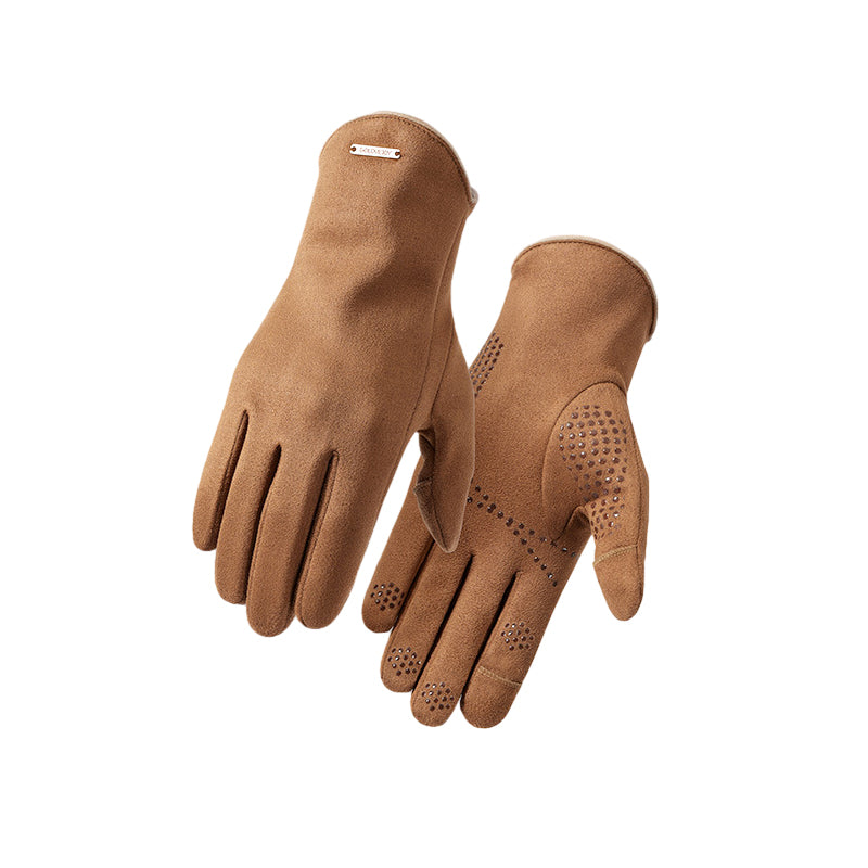 Warm touch screen anti-slip thickened suede gloves