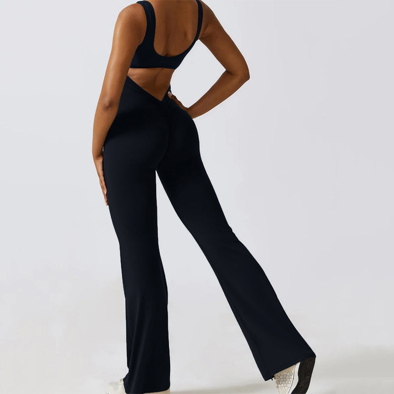 Tight One-piece Yoga Wear V-Back Jumpsuit