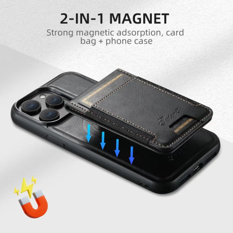 Leather Card Holder Phone Case: Magnetic Stand, Wireless Charging (MagSafe Compatible)