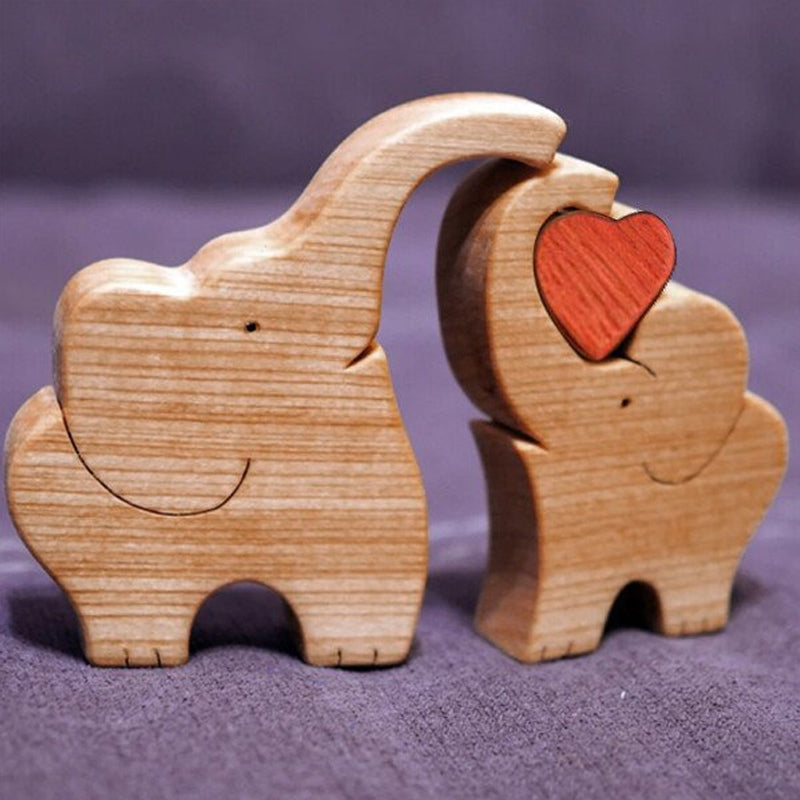 Hand-Carved Wooden Cuddling Animals Decoration