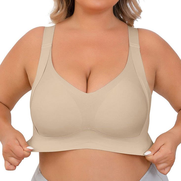 Plus-size women's shaping support bra without underwire.