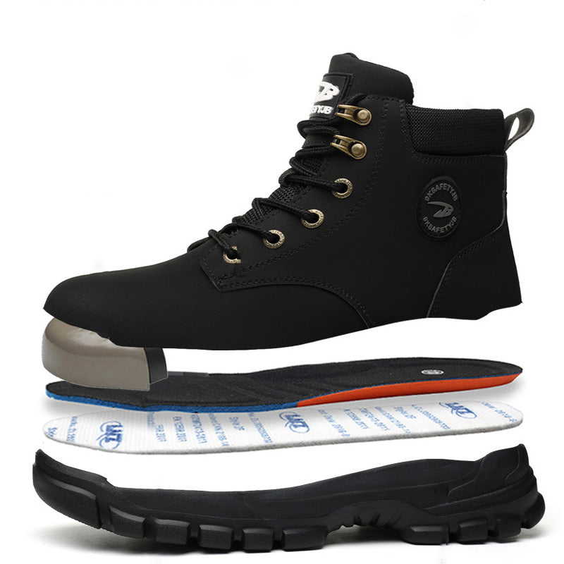 Anti-smash and anti-puncture steel toe safety shoes