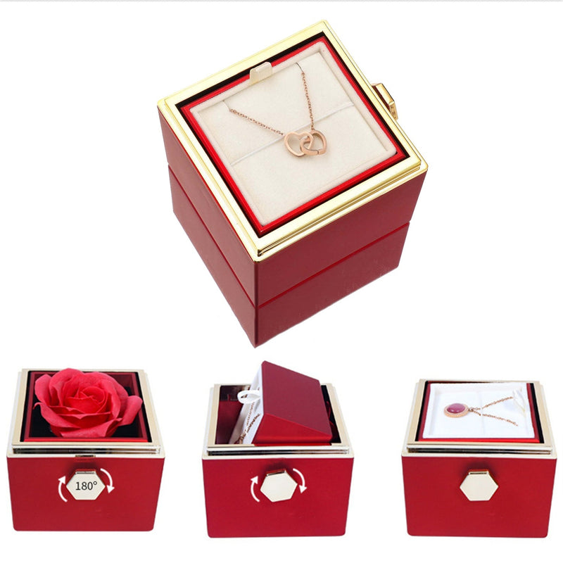 Two Hearts Necklace with rotating rose gift box