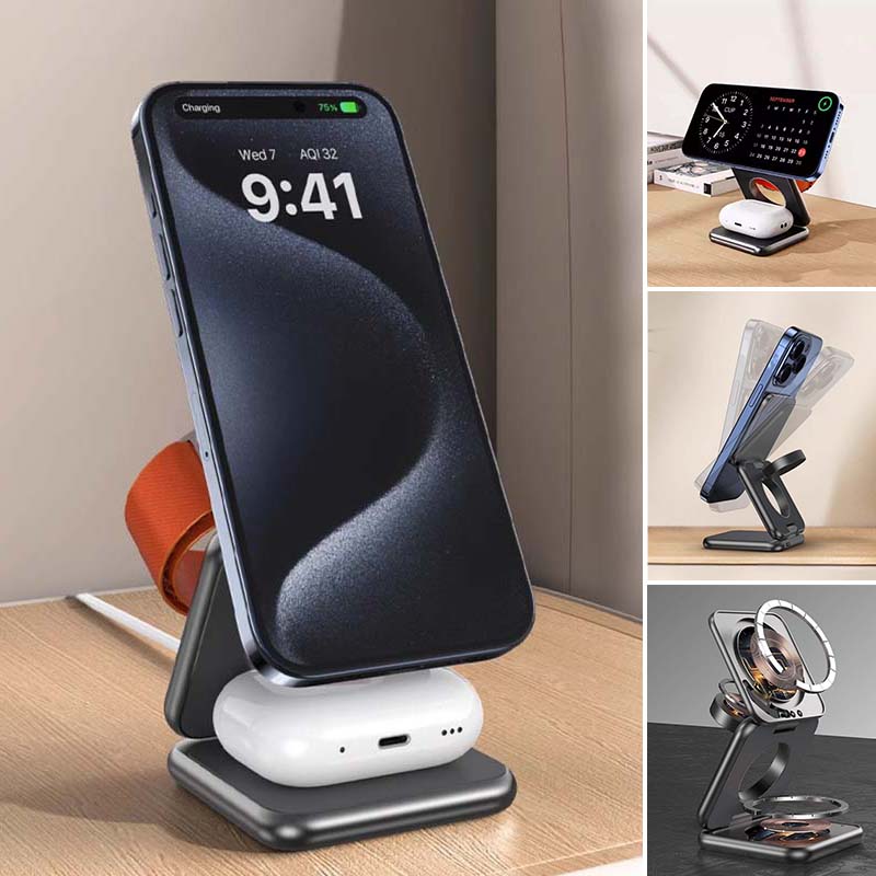 Three-in-one foldable wireless charger